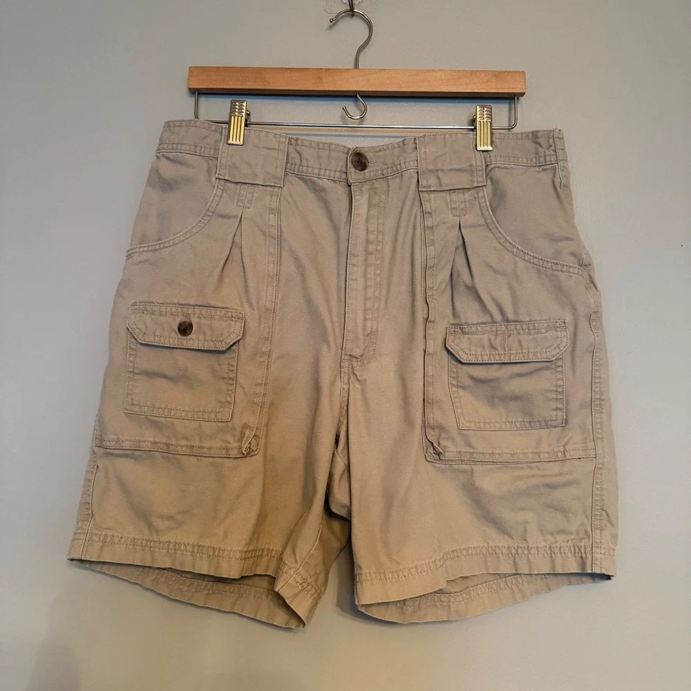 RedHead Brand Co Men Tan Cotton Canvas Cargo Shorts Size 38 Khaki Utility Hiking